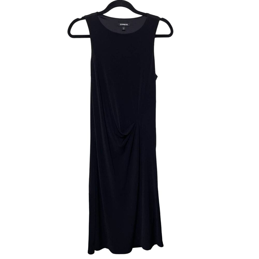 Express Sleeveless Crew Neck Ruched Midi Tank Dress Black‎ M Goth Formal Sexy